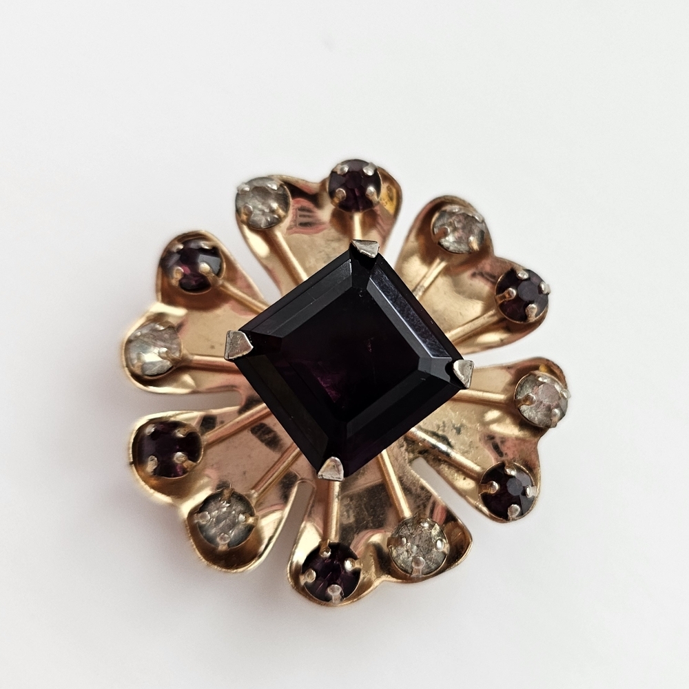 Rare Vintage Coro Sterling Craft "LeoGlass" Brooch – Large Amethyst Glass